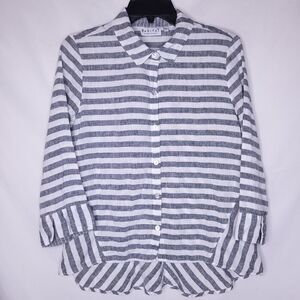 Habitat Linen Top Small Striped Blue, White 3/4 Sleeve
